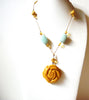 Vintage Carved Stone Rose Necklace 92420