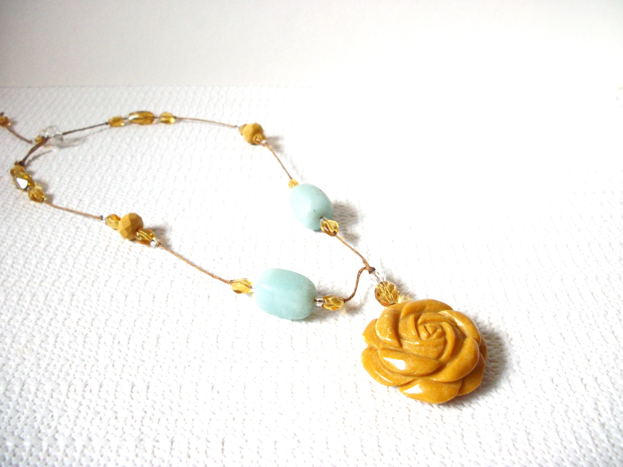 Vintage Carved Stone Rose Necklace 92420