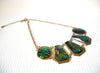 Vintage C Stamped Iridescent Green Gold Statement Necklace 92420