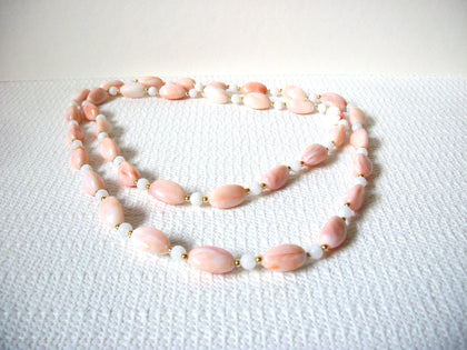Vintage Pale Pink White Lucite Necklace 92520