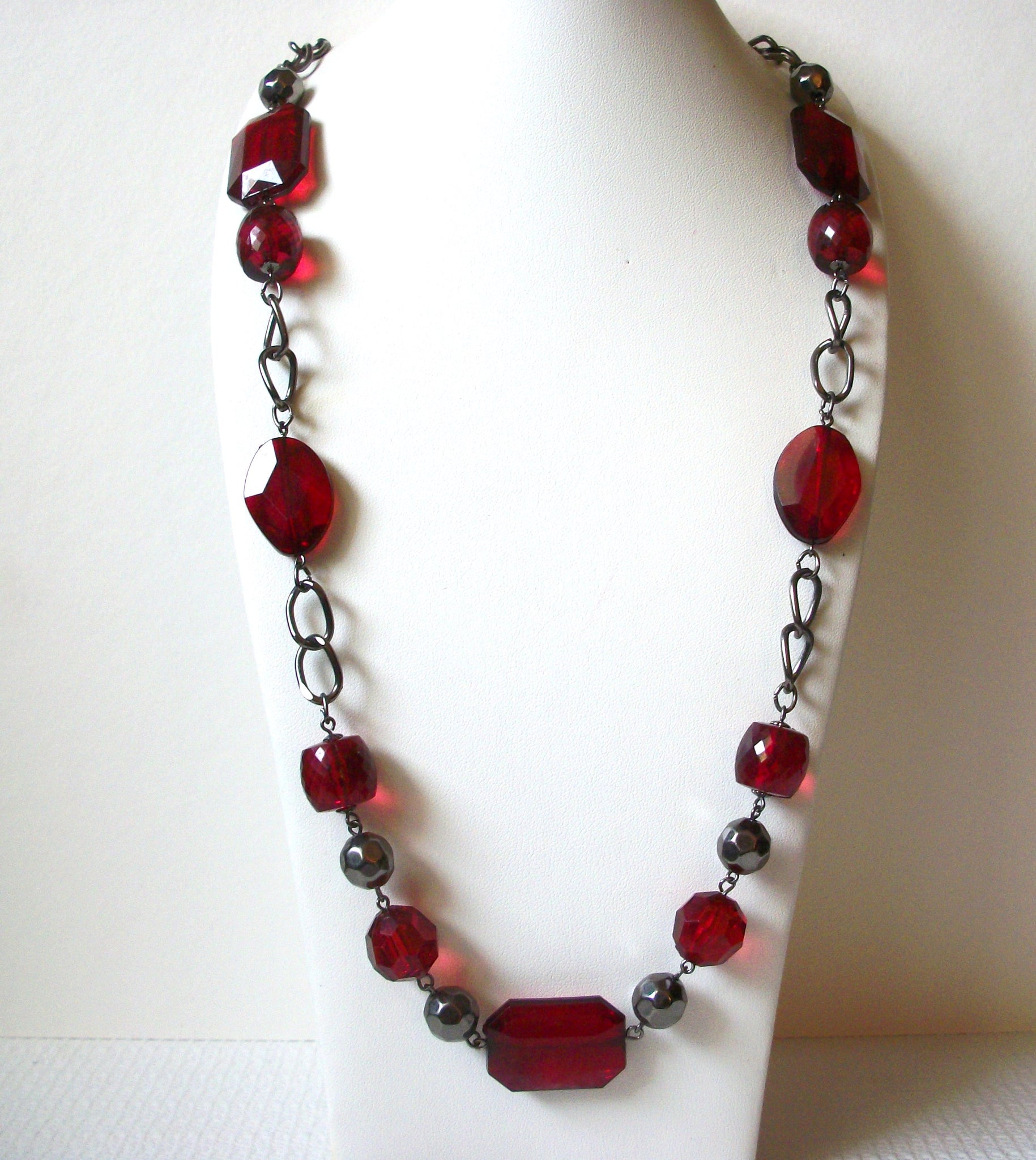 Retro Dark Silver Red Long Necklace 92520