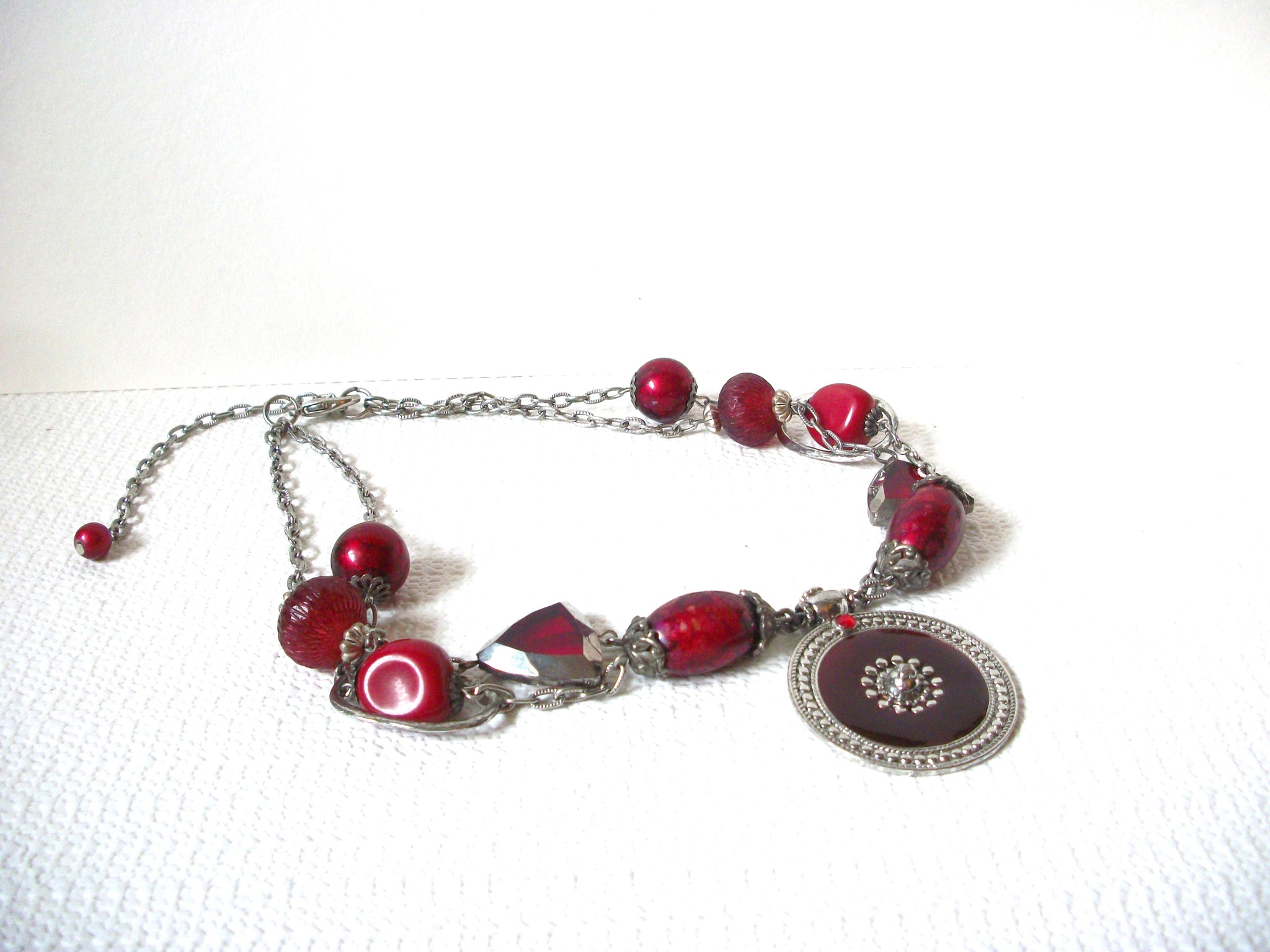 Vintage Silver Cranberry Red Mad Woman necklace 92520