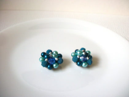 Vintage HONGKONG Blue Glass Cluster Earrings 92720