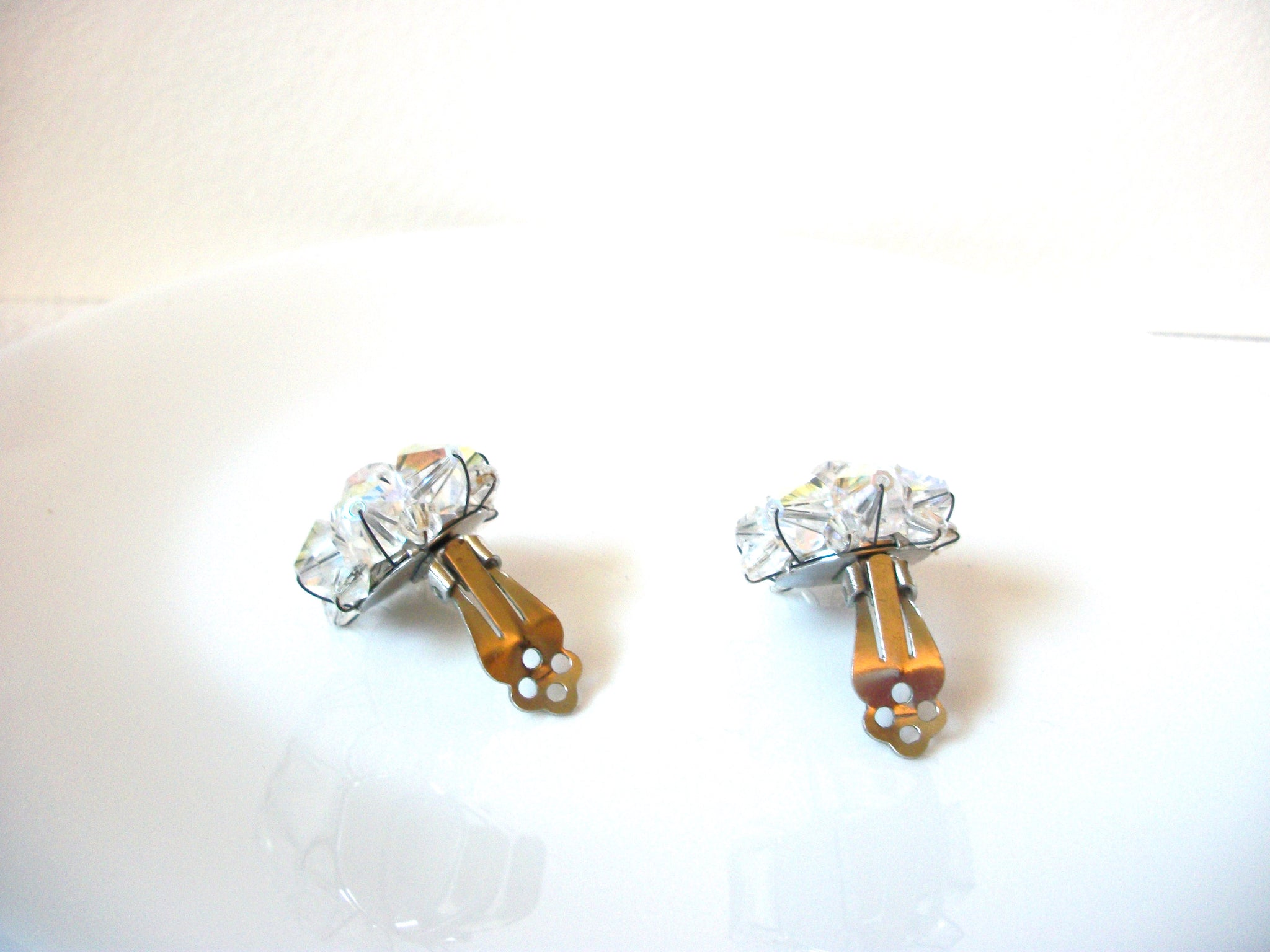 Vintage 1950s AB Crystal Cluster Earrings 100220