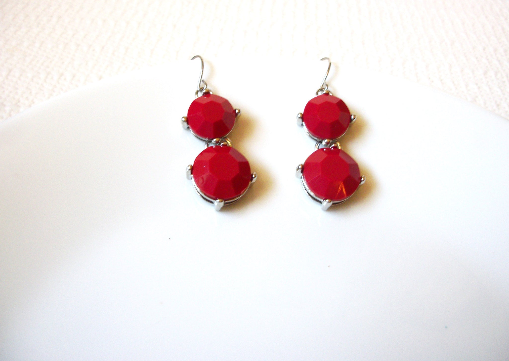 Retro Silver Red Dangle Earrings 100220