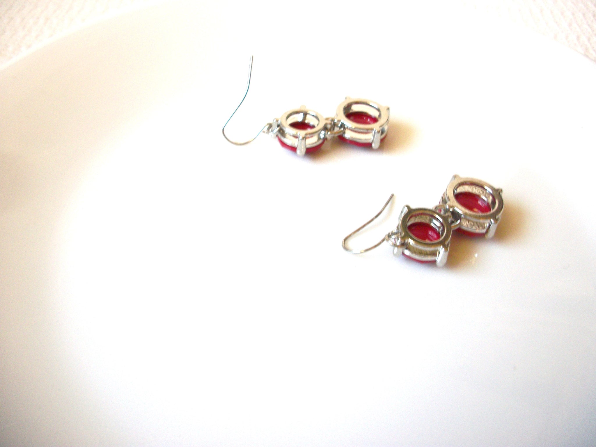 Retro Silver Red Dangle Earrings 100220