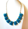 Retro Turquoise Teal Glass Necklace 100420