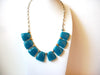 Retro Turquoise Teal Glass Necklace 100420