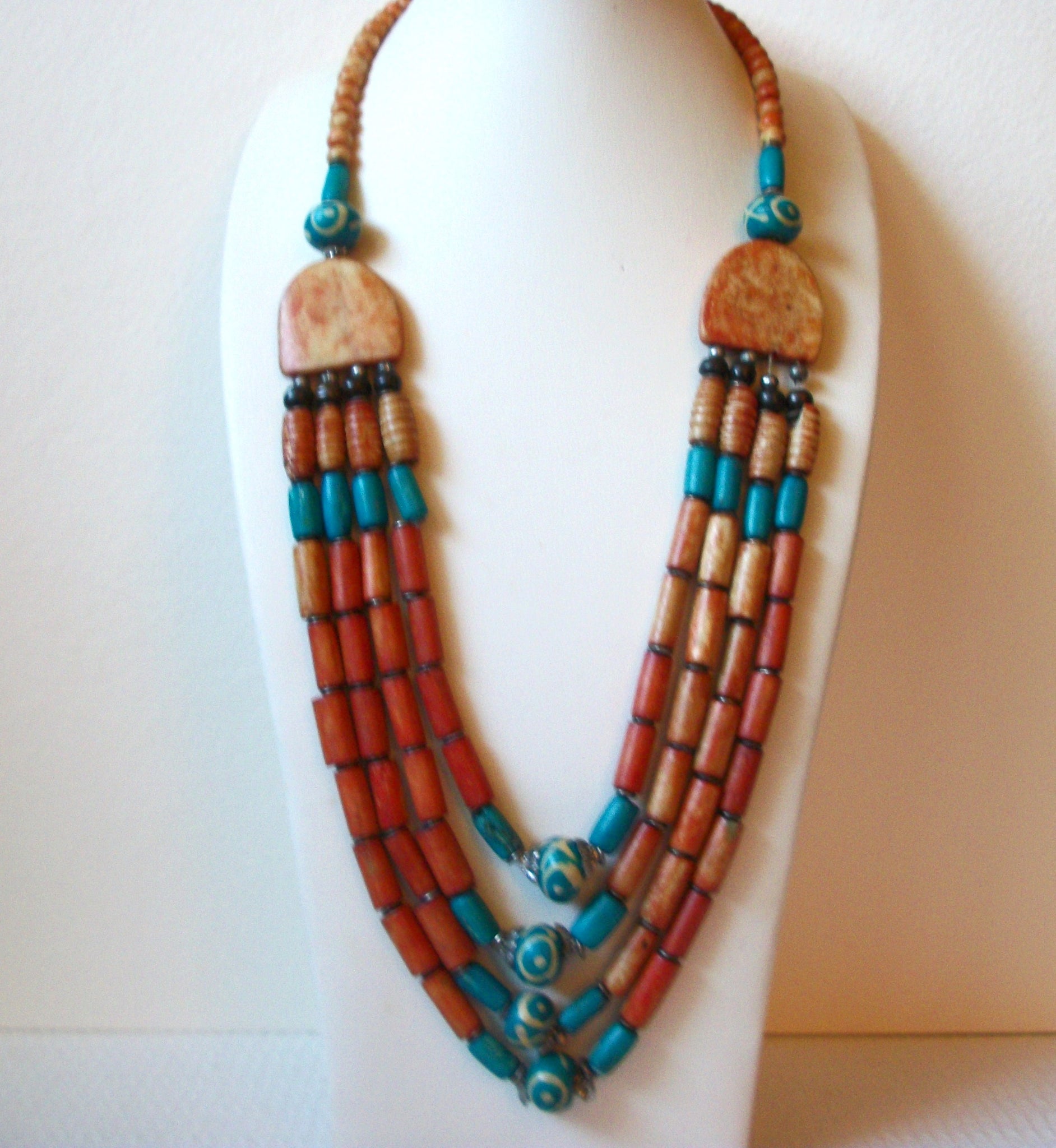 Vintage Ethnic Peruvian Stone Clay Necklace 100420