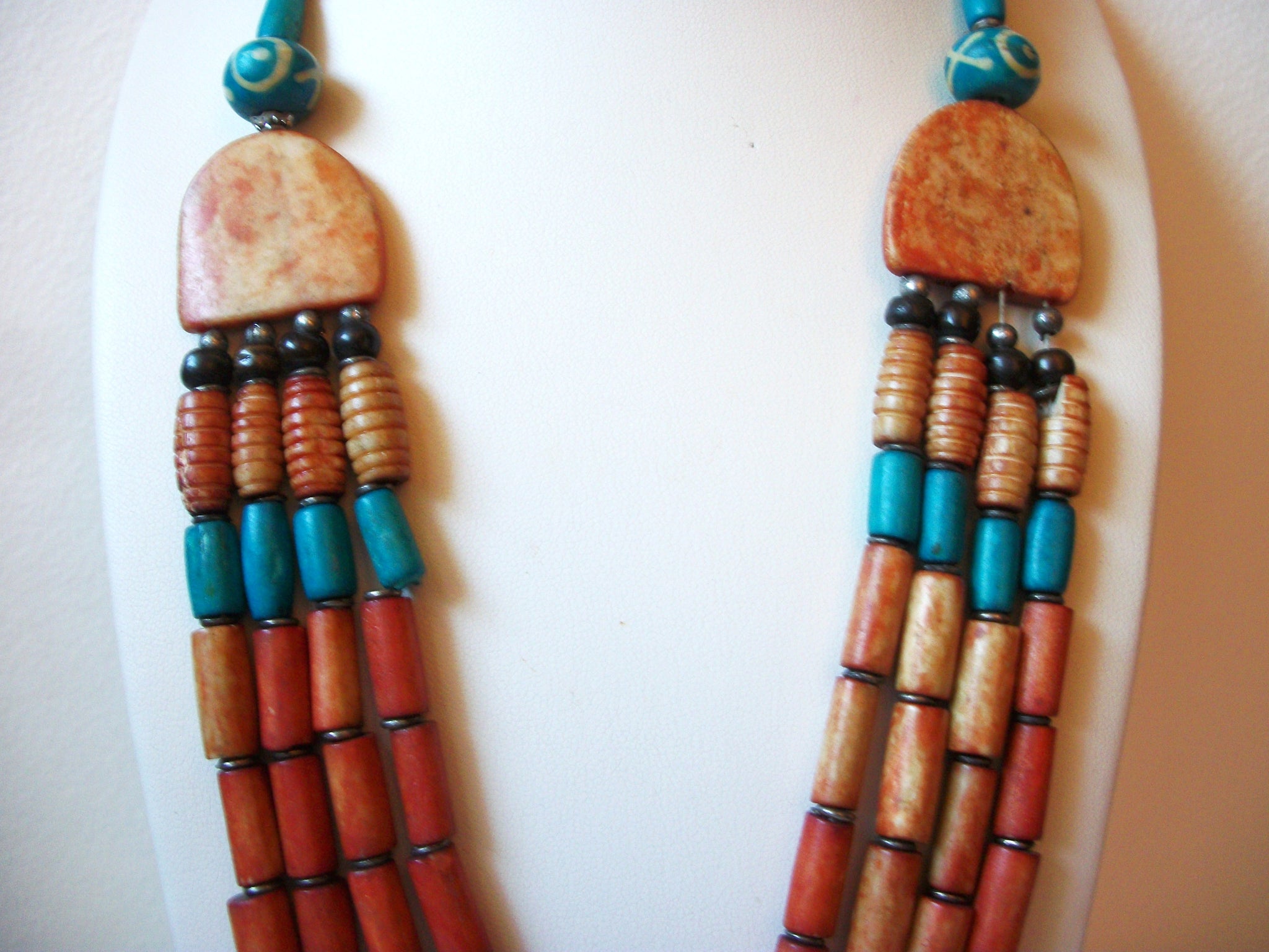 Vintage Ethnic Peruvian Stone Clay Necklace 100420