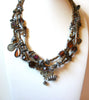 Vintage Bronze Silver Glass Stones Necklace 100520