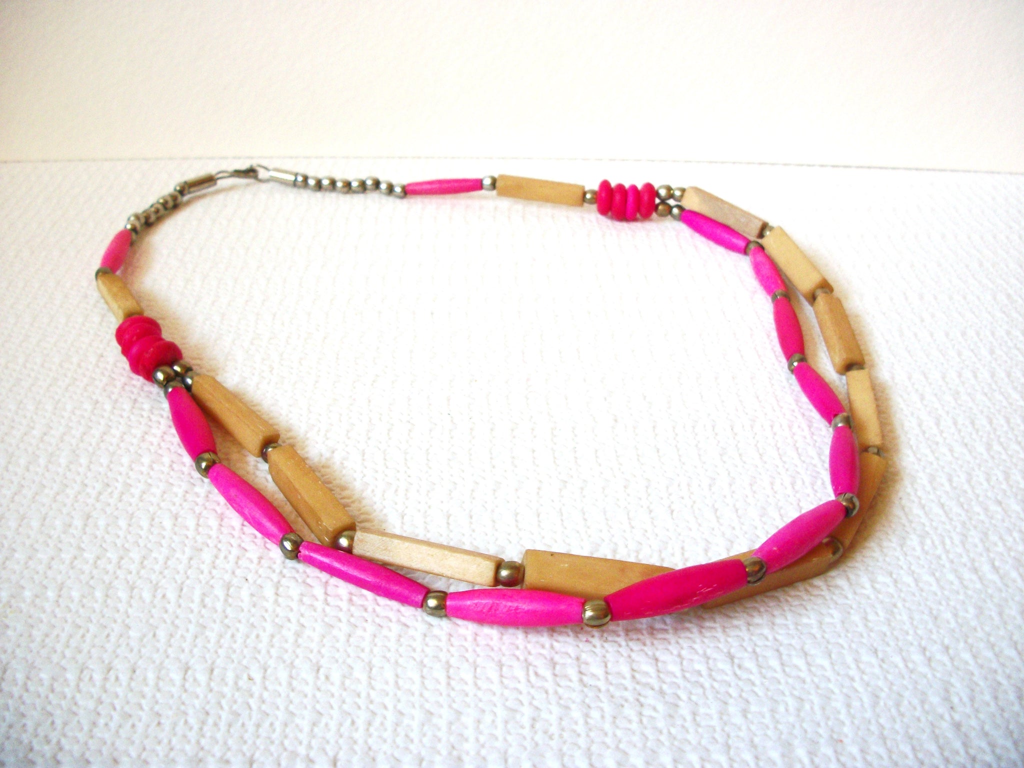 Vintage Stone Pink Tan Necklace 100620
