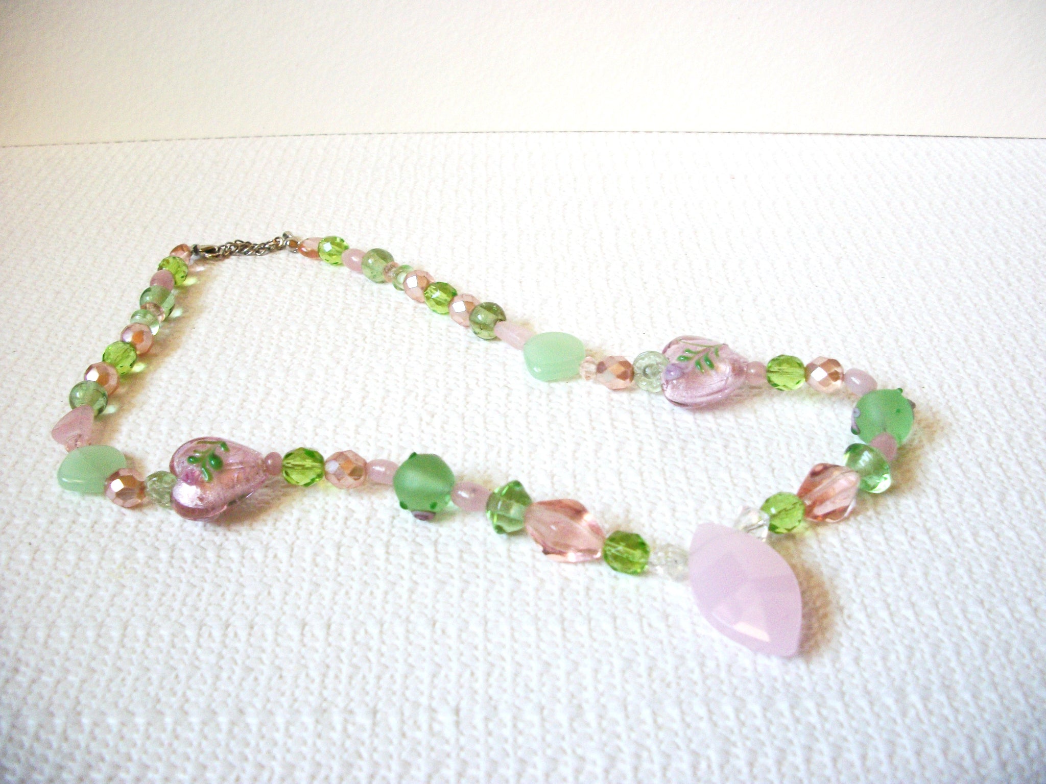 Vintage Rose Quartz Jade Glass Necklace 100520