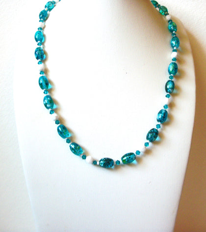 Vintage Venetian Glass Blue White Necklace 100520