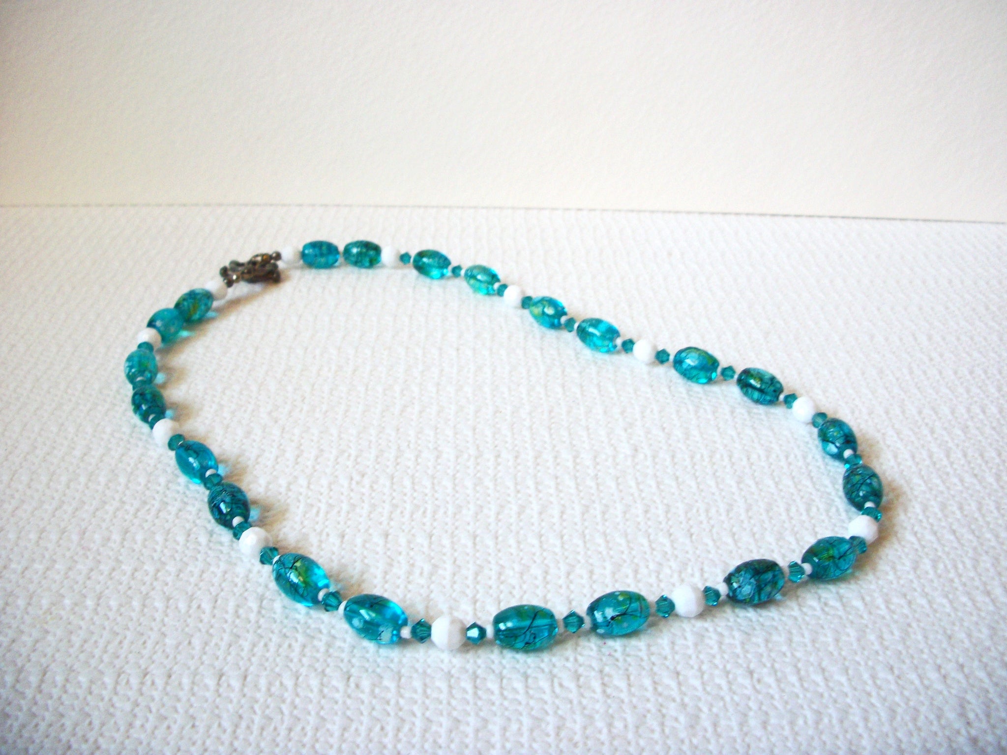Vintage Venetian Glass Blue White Necklace 100520