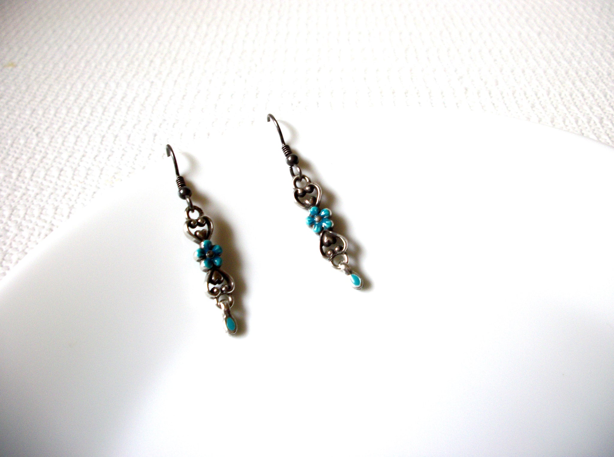 Retro Blue Silver Flower Earrings 100820