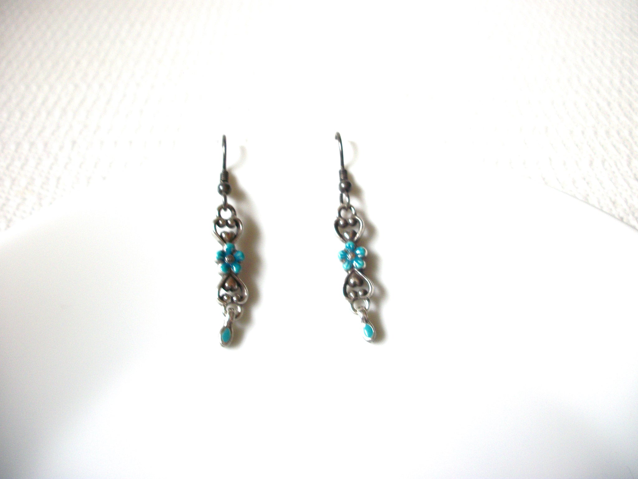 Retro Blue Silver Flower Earrings 100820