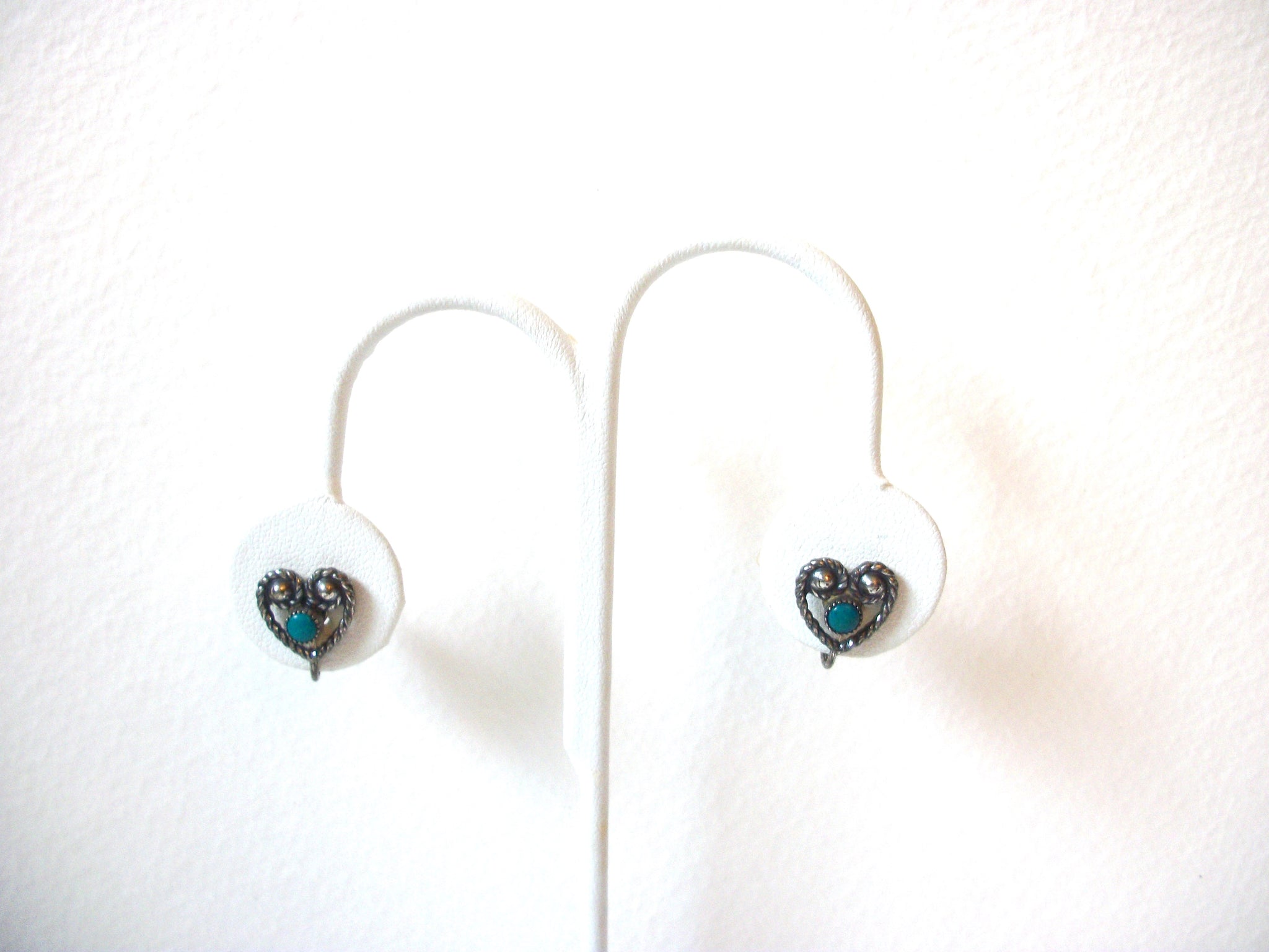 Vintage Silver Blue Heart Earrings 100820