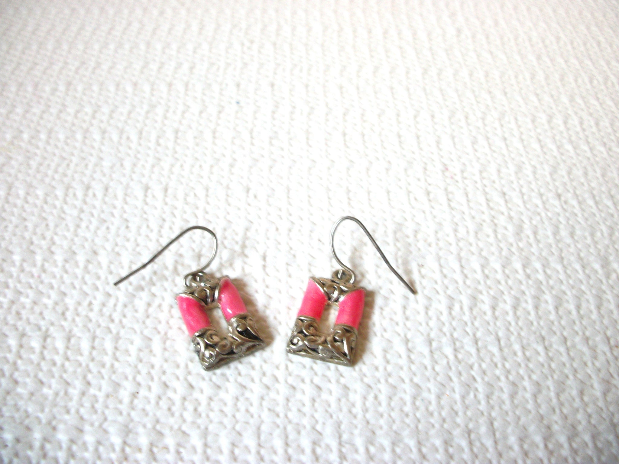 Retro Silver Pink Earrings 100820