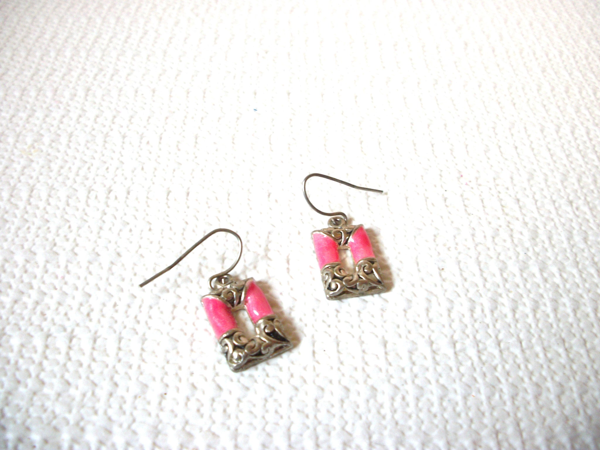 Retro Silver Pink Earrings 100820
