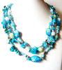 Vintage Blue Frost Lime Glass Silver Metal Beads Necklace 123116