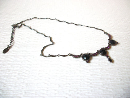 Vintage HC Silver Black Pink Rhinestone 16" Necklace 123016
