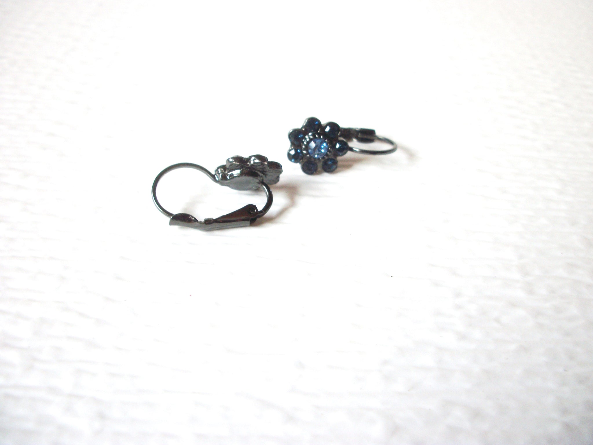 Smaller Blue Rhinestone Flower Earrings 91517