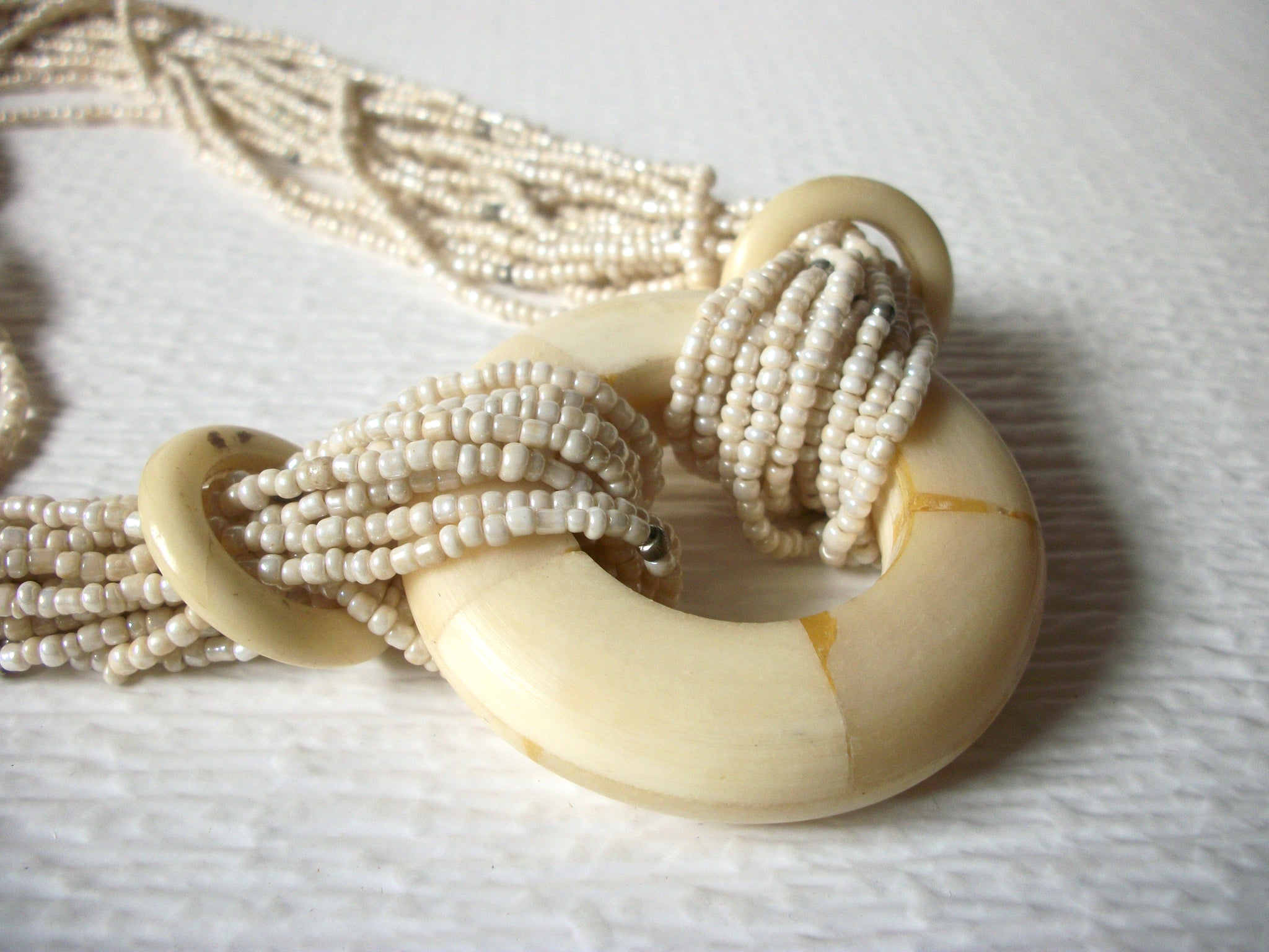 Bone Horn Glass Beads Multi Strand Necklace 93017