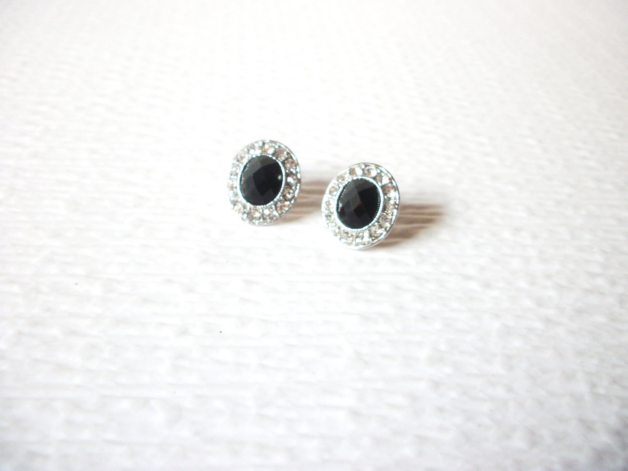 MONET Clear Rhinestone Black Glass Smaller Earrings 91517