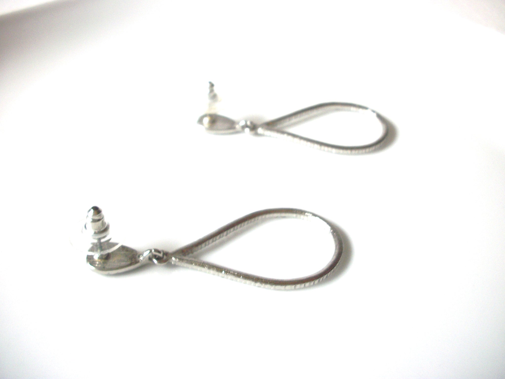 Vintage Silver Toned Clear Rhinestone 2 1/4" Long Dangle Earrings 92816
