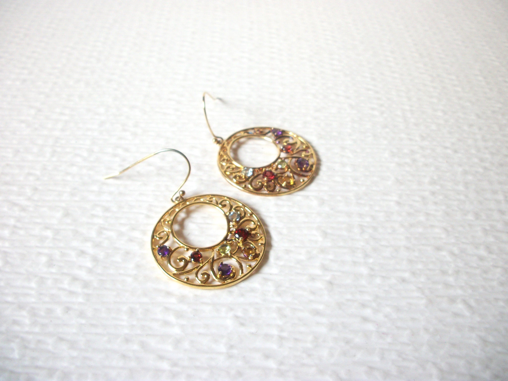 Retro Gold Toned Rhinestone Dangle Earrings 91517