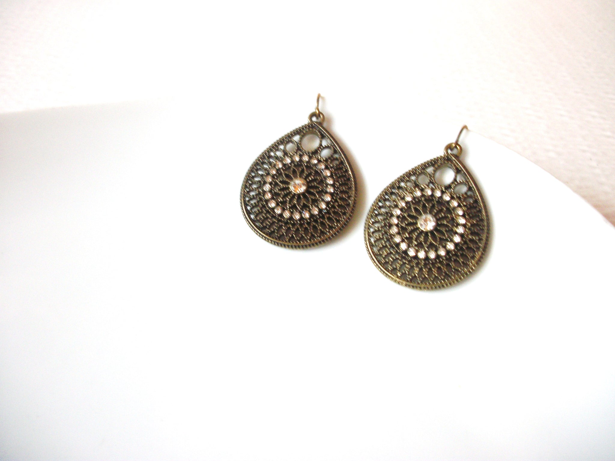 Ethnic Filigree Clear Rhinestone Dangle Earrings 92517