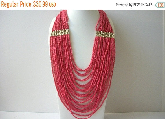 Fuchsia Dark Pink Japanese Glass Beads Necklace 52018