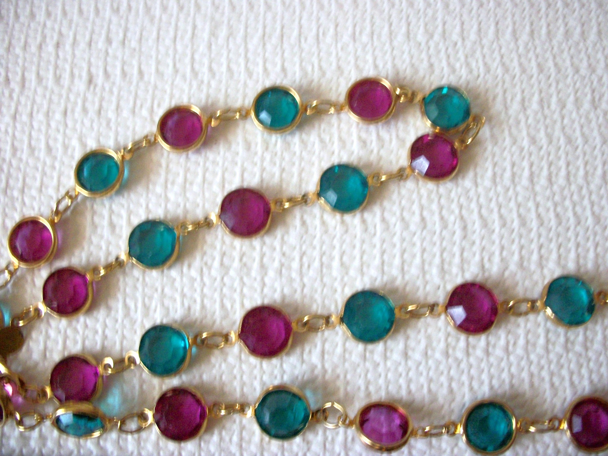 Vintage Stamped Austrian Crystal Teal Fuchsia Necklace 71218Z