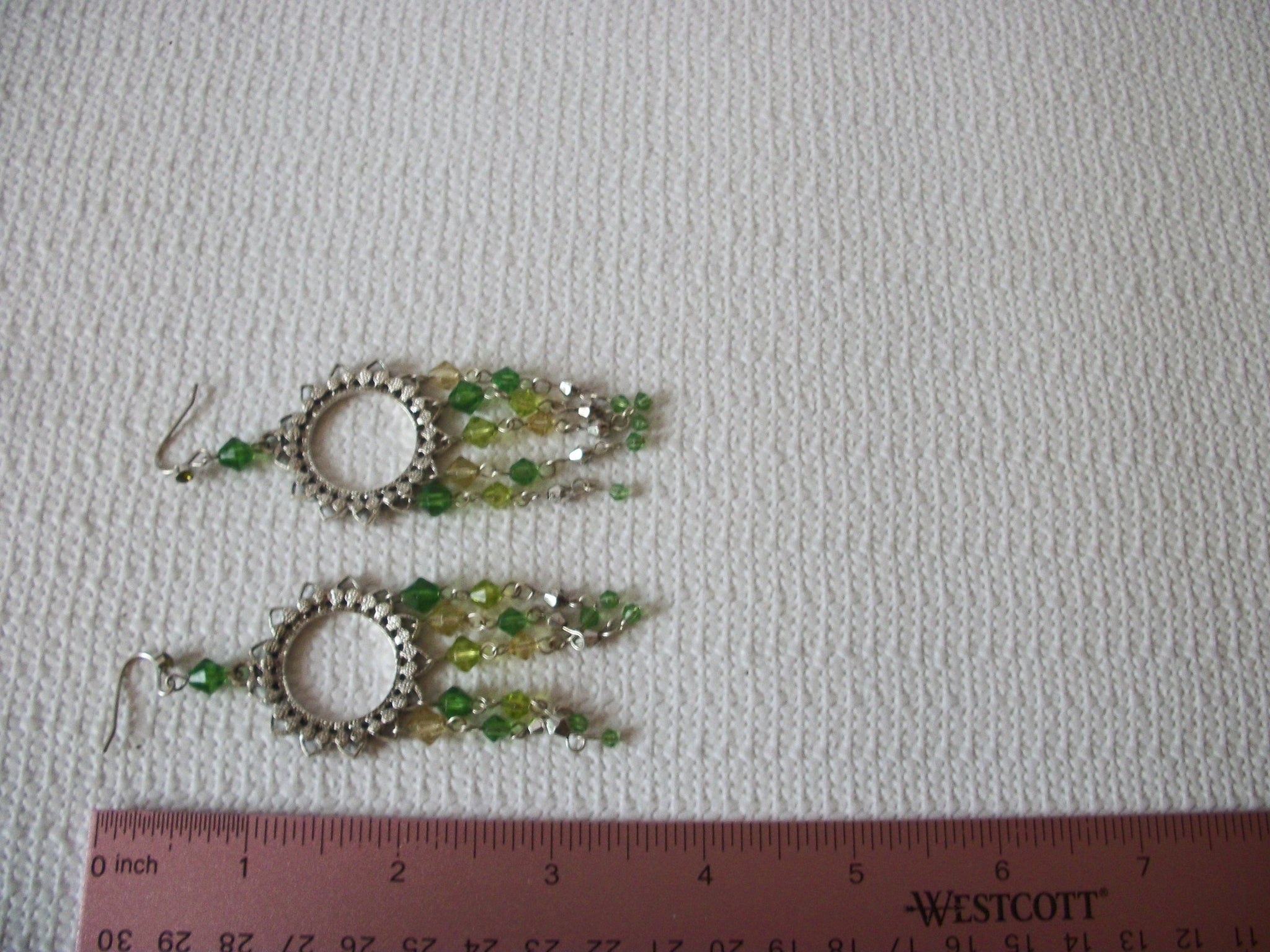 Vintage Green Rhinestones Glass Chandelier Earrings 71218T