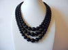 Vintage JAPAN Multi Strand Black Acrylic Necklace 71218Z