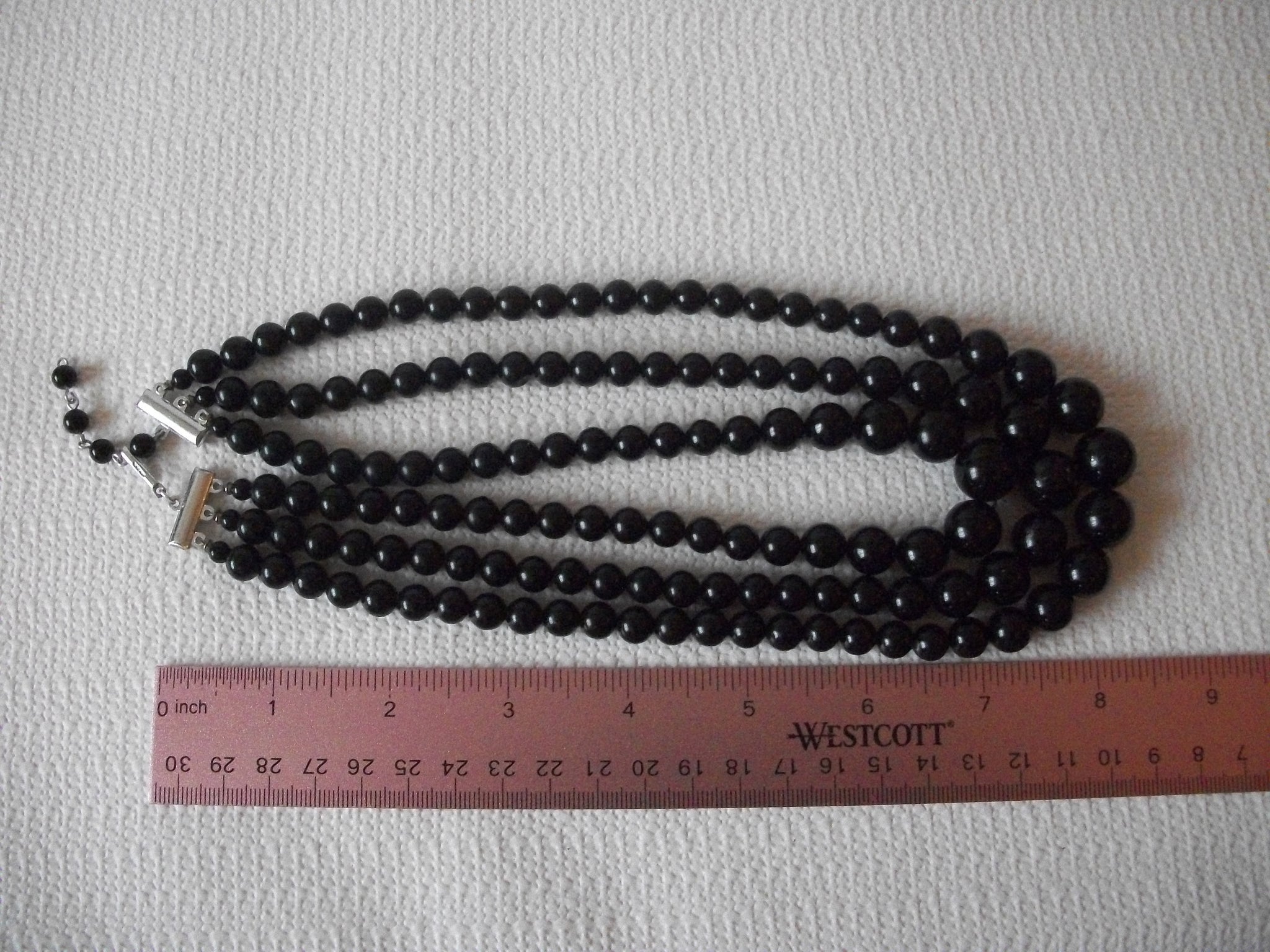 Vintage JAPAN Multi Strand Black Acrylic Necklace 71218Z