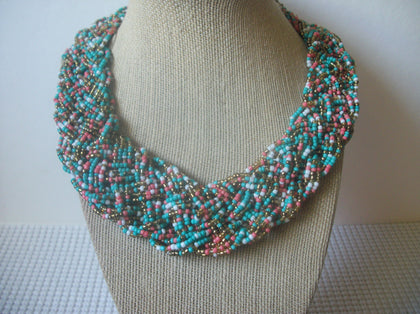 Vintage Necklace Southwestern Colorful Glass Seed Hand Woven Collar 18" - 20" 81116