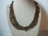 Brown Micro Glass Seed Beads Tigers Eye, 17" Long Multi Strand Vintage Necklace 022121