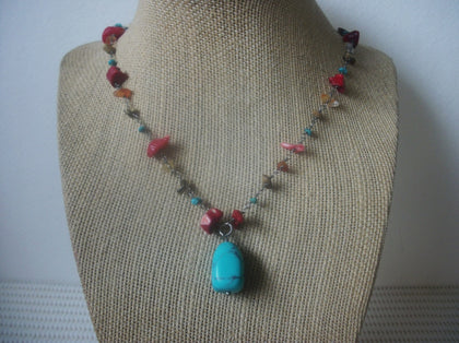 Vintage 18" - 21" Necklace, Signed Lia Sophia Southwestern Stone Chips Colorful Adjustable 42217
