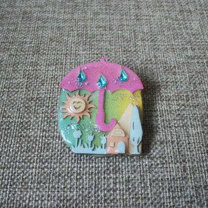 RARE Lucinda House Pins Umbrella Sun Tulips Rhinestone Rain Drops 021321