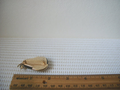 Vintage Brooch Pin, Liz Claiborne Signed LC Pear Mother Of Pearl Mosaic Fruit Gold Tone 10717