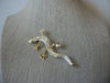 Vintage Brooch Pin, Salamander, Clear Green Rhinestones, Gold Tone, 72517