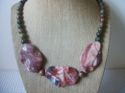 Vintage 20" Necklace Gorgeous Unique Red Green UNAKITE Tumbled Brecciated Red Jasper Semi Precious Stones 121716