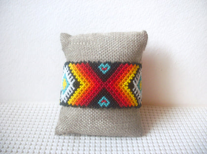 Vintage Bracelet, 7 1/2" Long, Native American, Hand Crafted, Colorful Glass, Micro Seed Beads, 70217