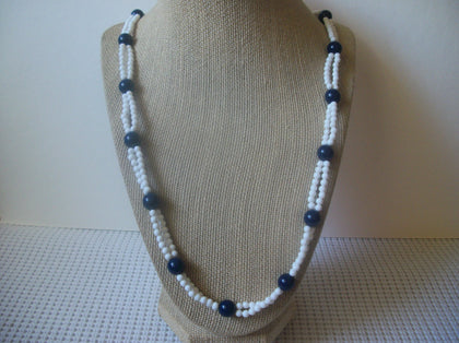 Vintage Jewelry 30" TRIFARI Dark Blue and White Necklace 121920