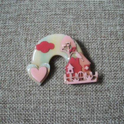 RARE Lucinda Pins Rainbow Sky Glitter Heart Cloud Bird House Tree Pastels