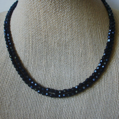 Vintage Necklace 12" - 17" Signed 1928 Company Black Glass Double Row Choker 122220