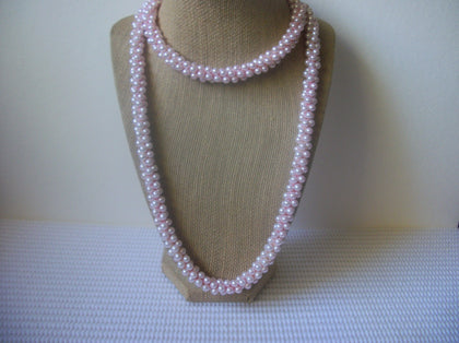 Vintage 36" Long Strand No Closure Pink Glass Pearls Necklace 80417