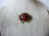 Vintage Brooch Pin, Ladybug, Red Black, Enameled, Gold Tone, 72517